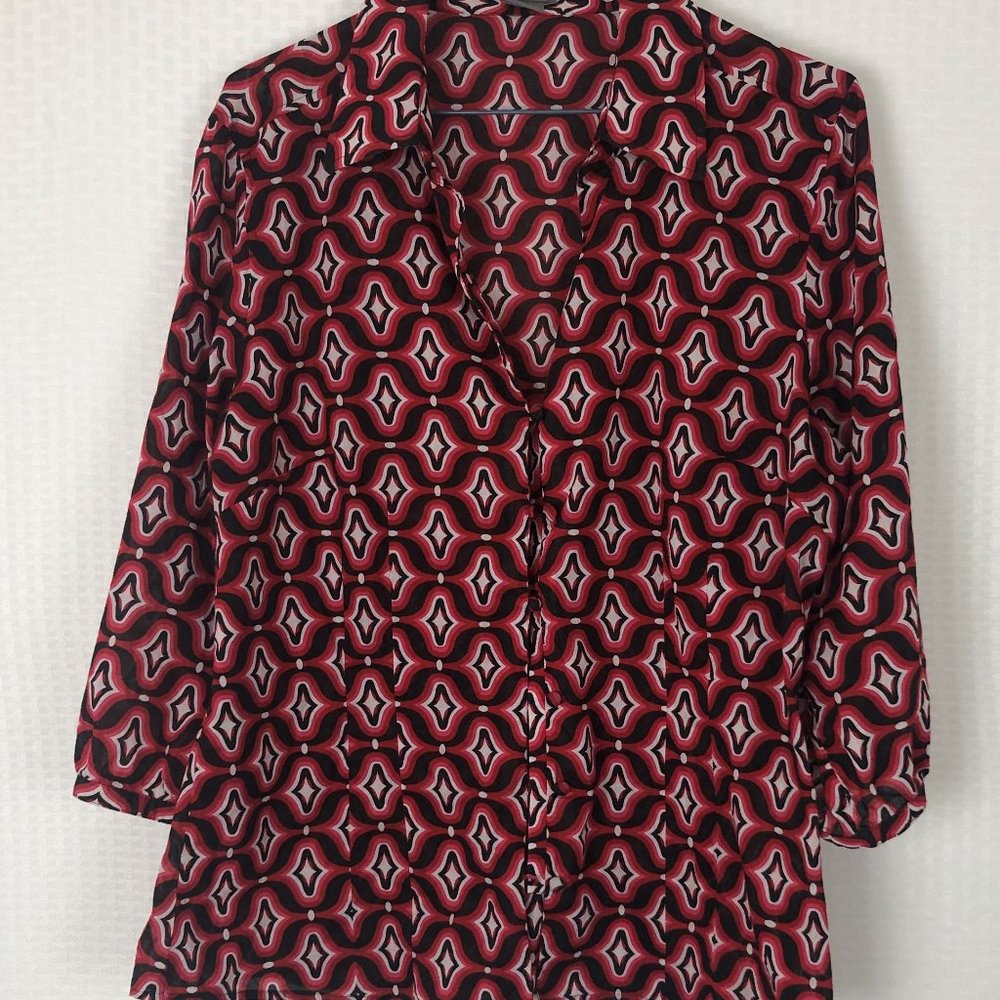 Ann Taylor Sheer Button Front 3/4 Sleeves